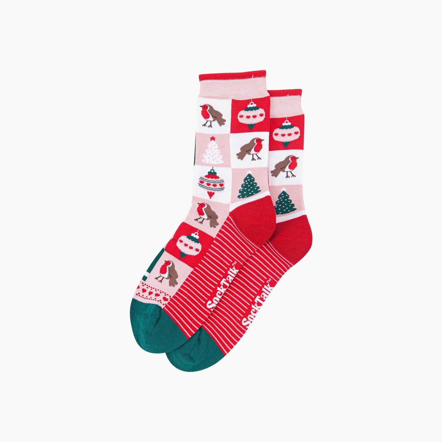 Christmas Tree Squares Women's Bamboo Socks in Soft Pink/Red