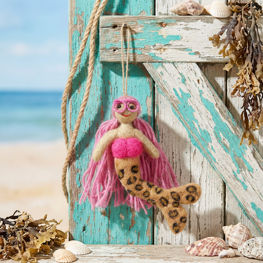 Handmade Felt Lexi Leopard Print Mermaid Hanging Decoration