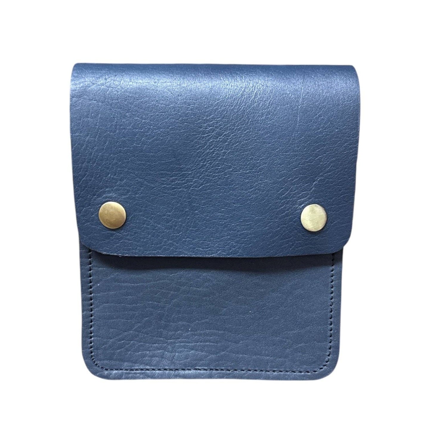 Small Leather Crossbody Bag with Pop Closure Navy Blue