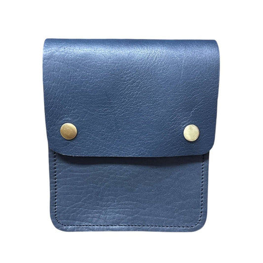 Small Leather Crossbody Bag with Pop Closure Navy Blue