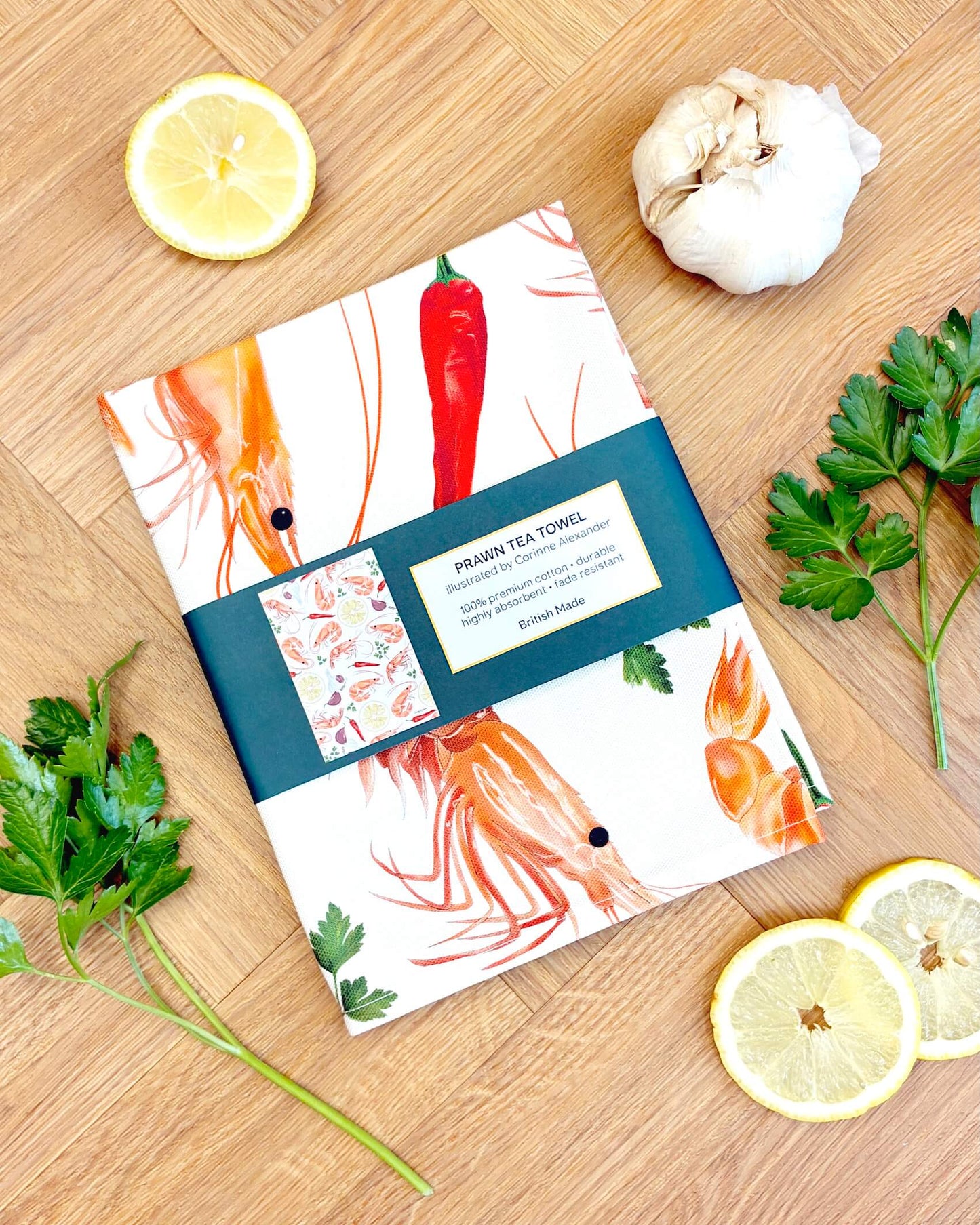 Prawn Tea Towel - British - 100% Cotton - Seaside
