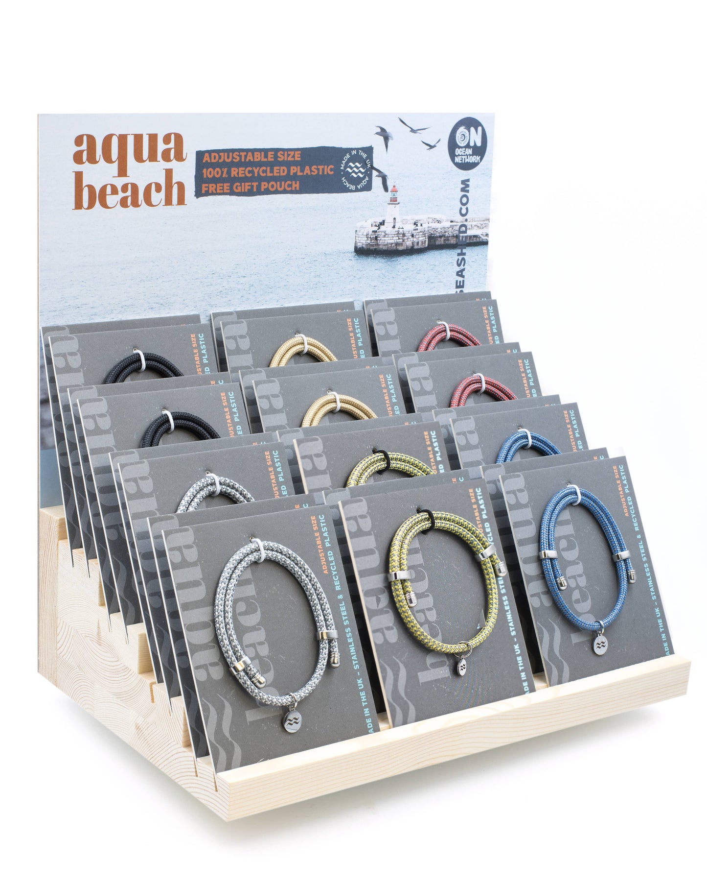 AQUA BEACH Adjustable Bracelet STAND - RECYCLED PLASTIC x 24