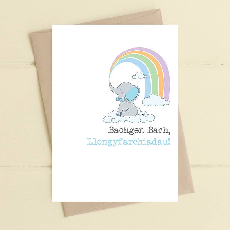 Bachgen Bach Llongyfarchiadau (Baby Boy) Elephant WELSH Card