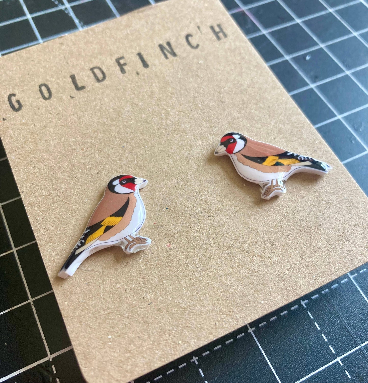 RatBeanCat - Little Goldfinch bird earrings
