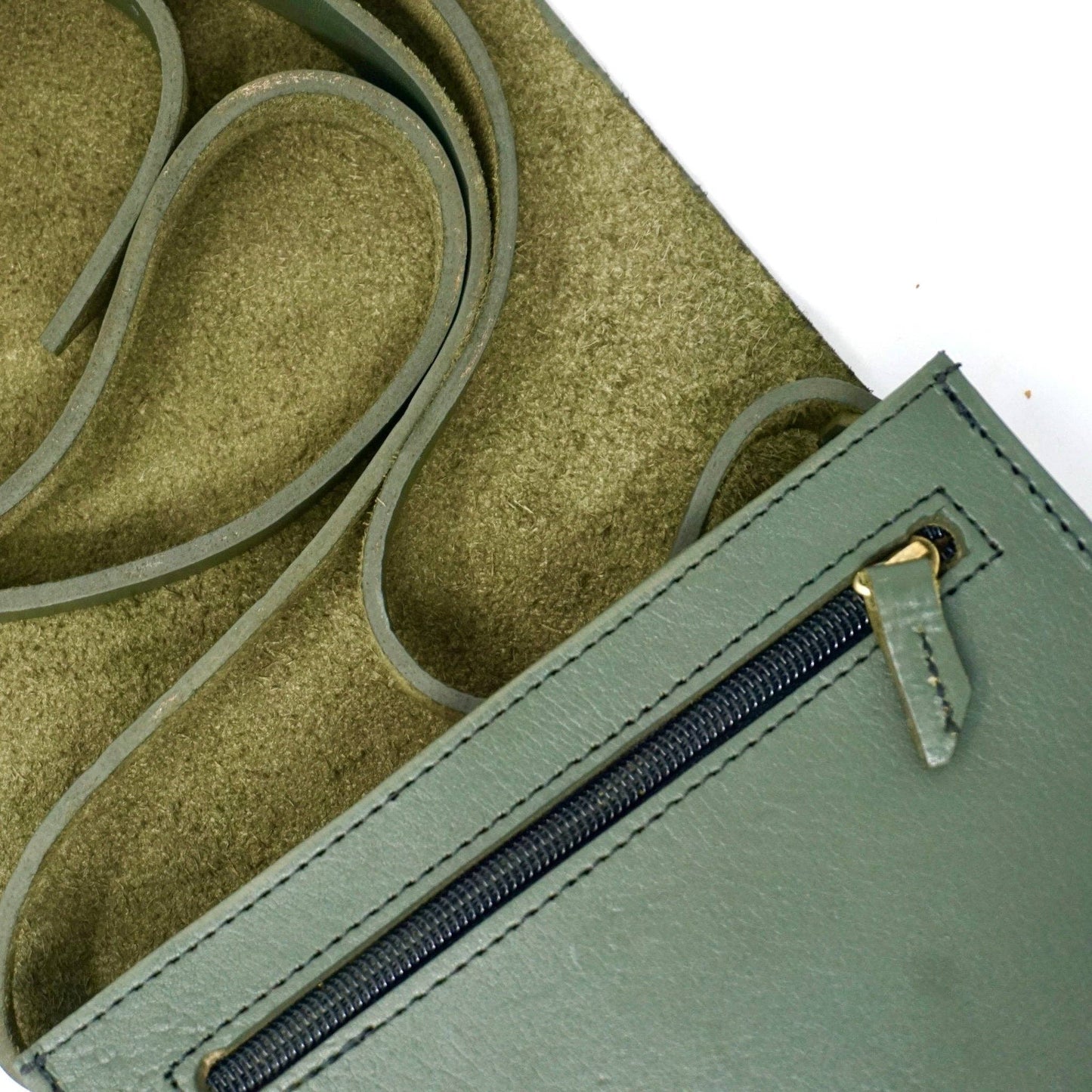 Small Leather Crossbody Satchel – Jessie Unisex Bag in Army Green
