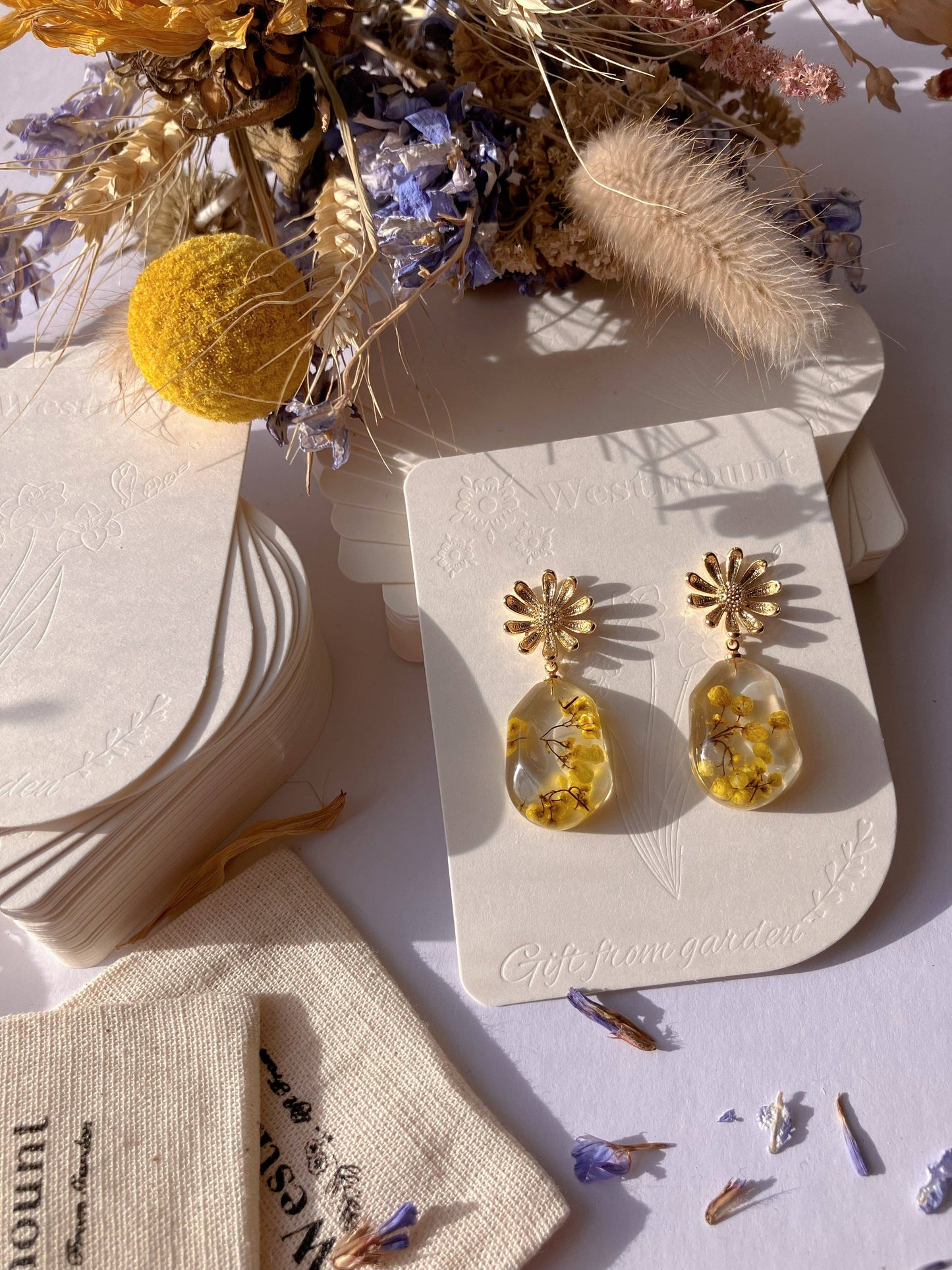 Westmount Art UK - Yellow Real Flowers Earrings-Gift from gardens 003