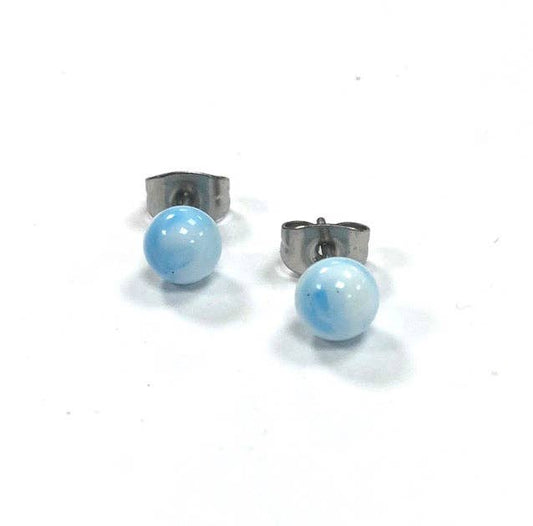 Sky Blue Swirl Handmade Glass Stud Earrings