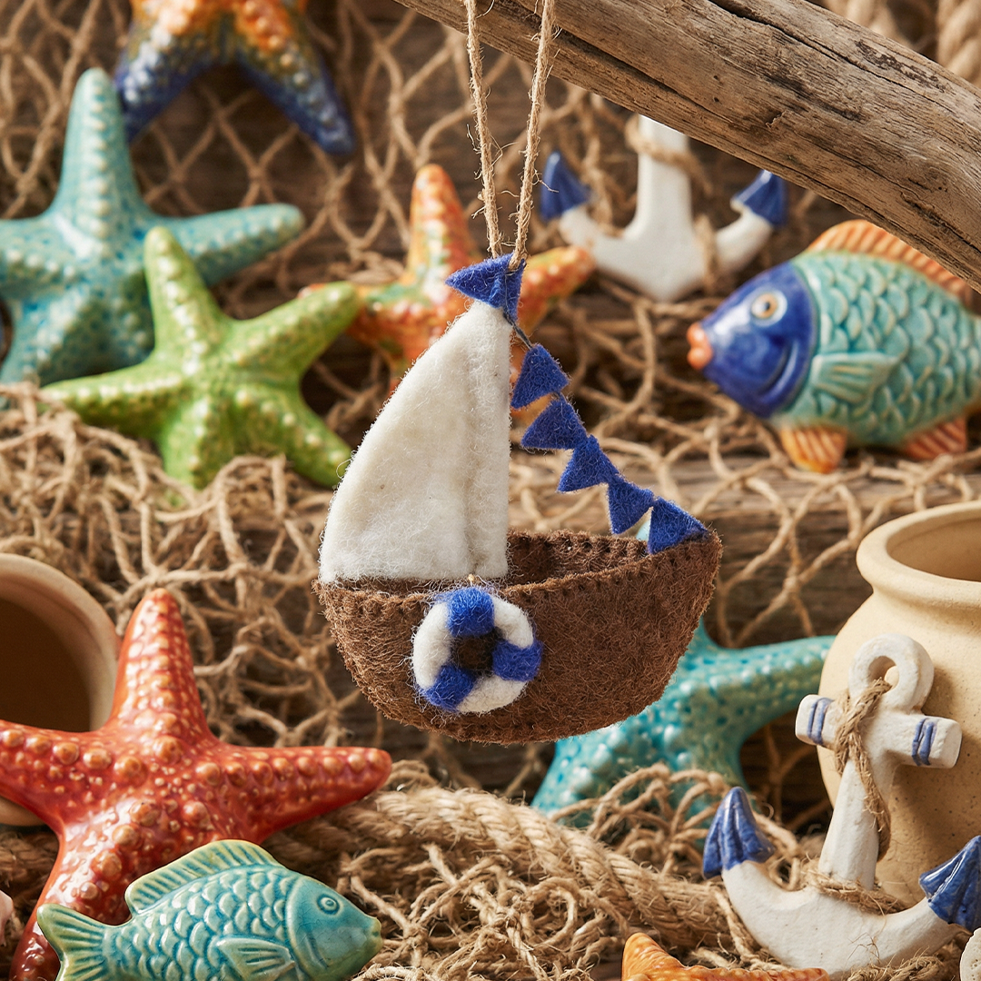 Handmade Felt Seaside Sailboat Hanging Decoration
