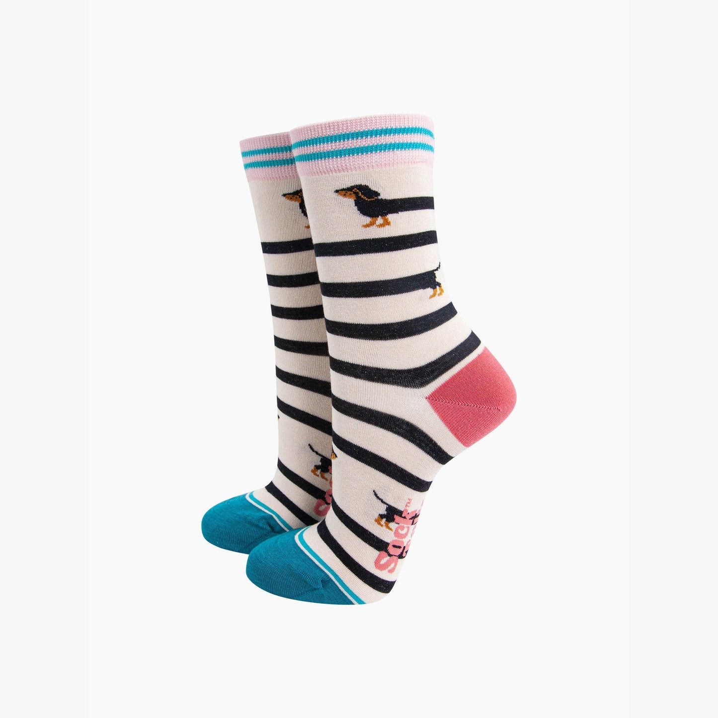 Winding Sausage Dog Bamboo Socks in Cream
