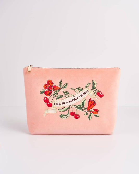 FABLE Midsummer Dream Cherry Embroidered Peach Velvet Pouch