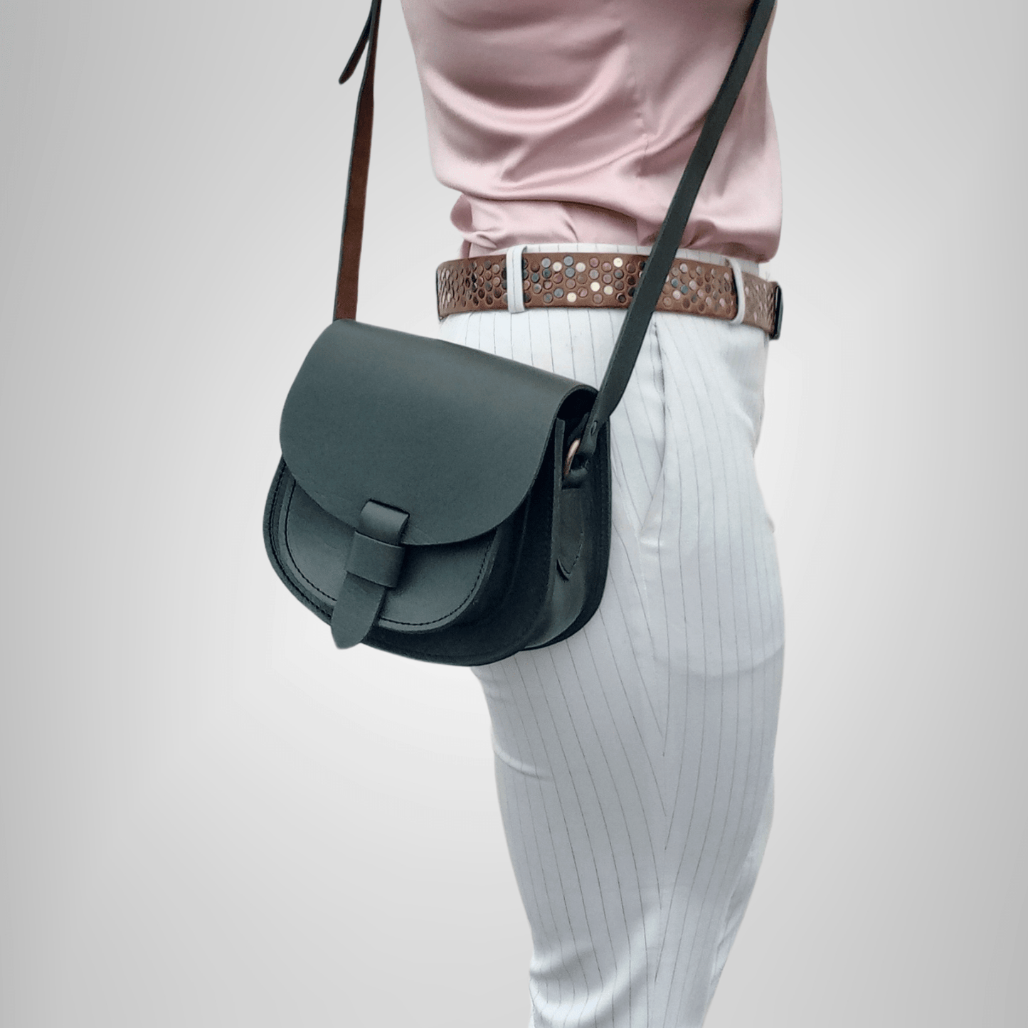 Maya Olive Green  Leather Saddle Bag – Handmade Full-Grain Crossbody