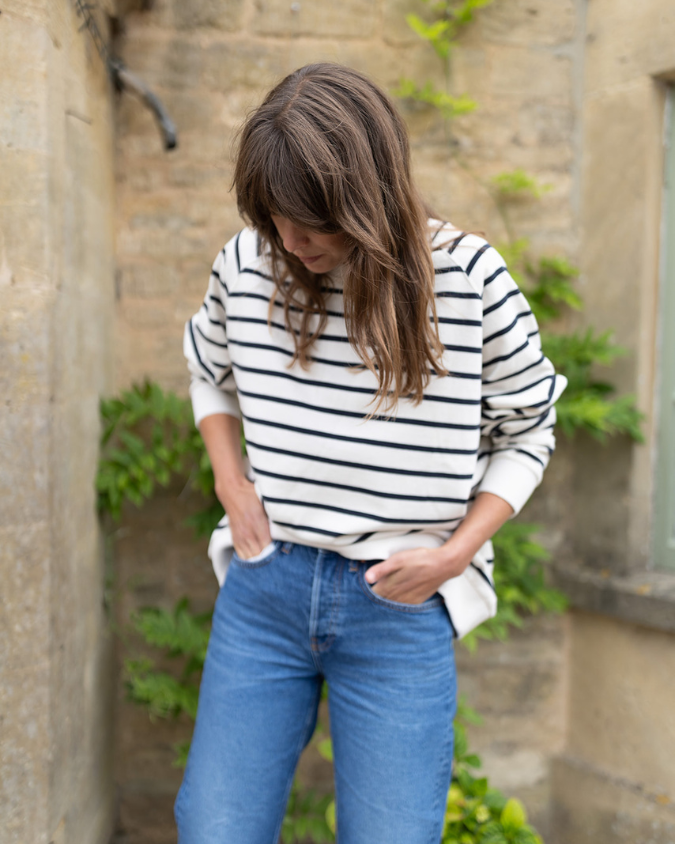 Ivy Nancy Oversized Organic Cotton Ecru/Navy Breton Sweatshirt