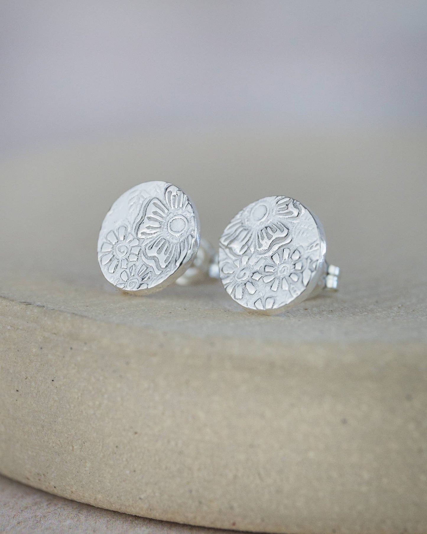 Lucy Kemp Jewellery - Sterling Silver Textured Circle Studs