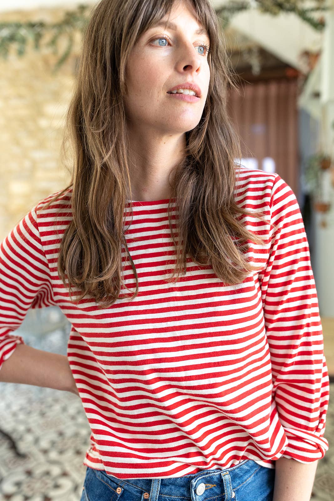 Ivy Sadie Slub Red/Ecru Stripe 100% Organic Cotton