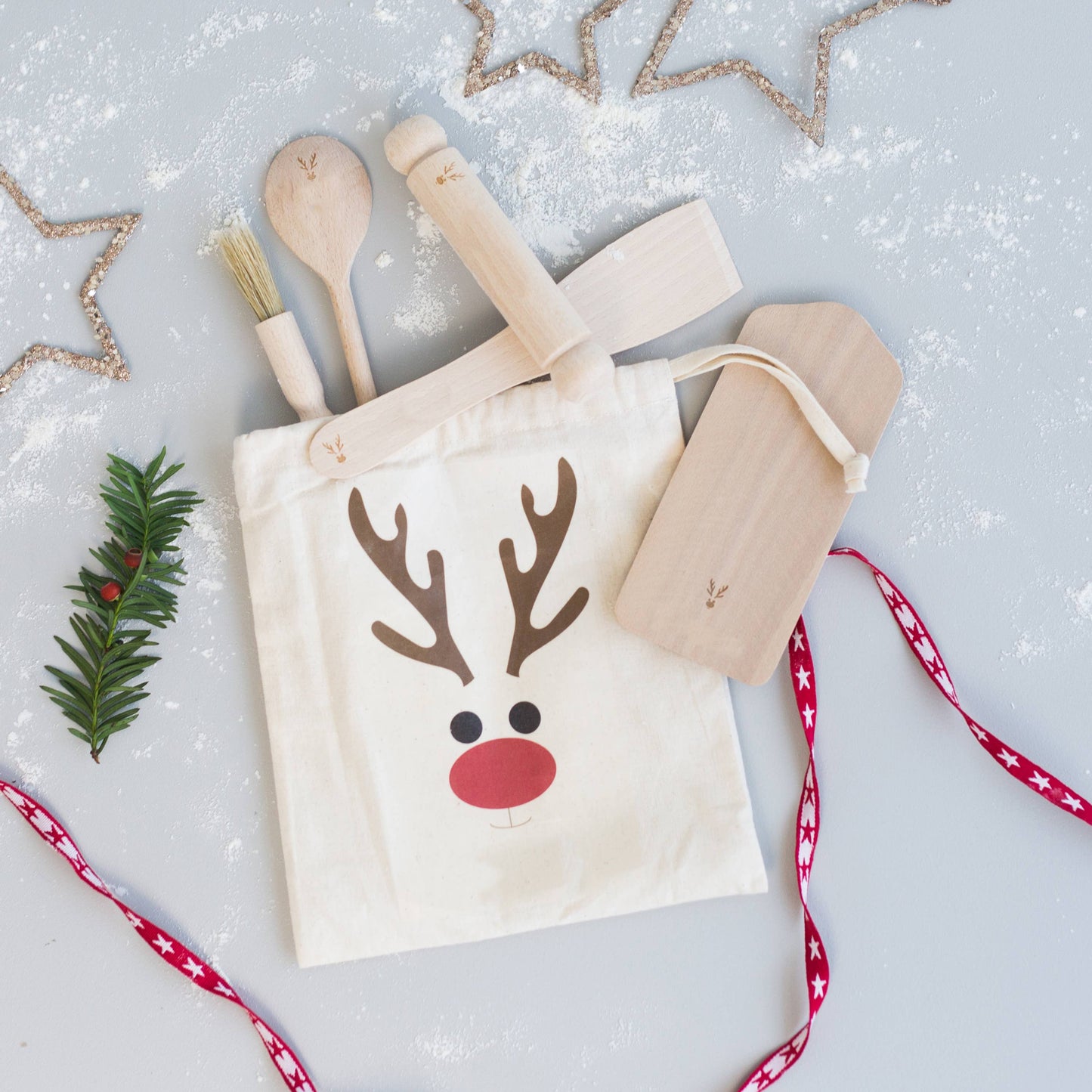 Rocket and Fox - Kids Wooden Baking Set with Bag, Reindeer