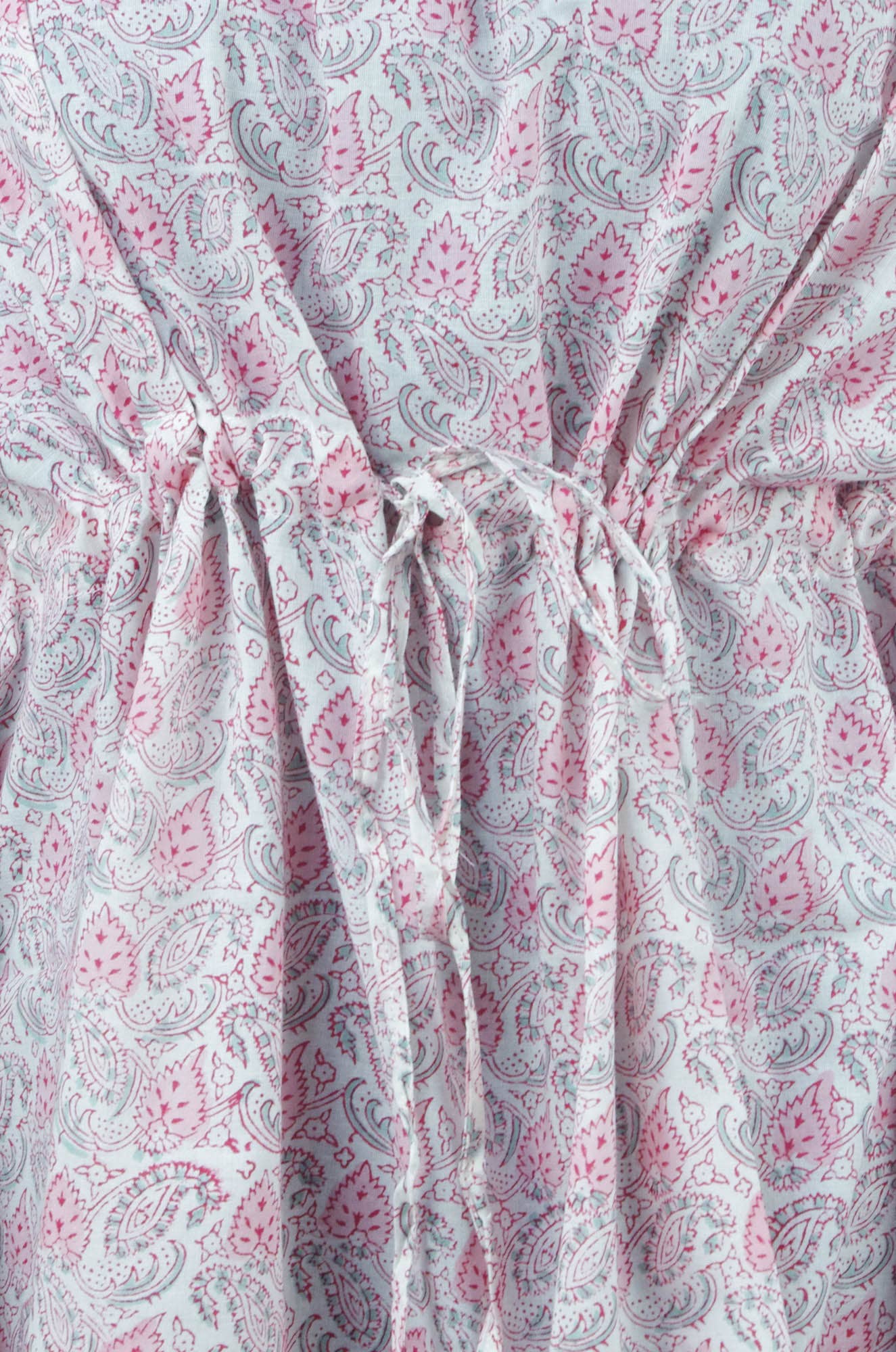 Kanthor Decor Block Printed Cotton Coverup / Kaftans - Pink Leaves