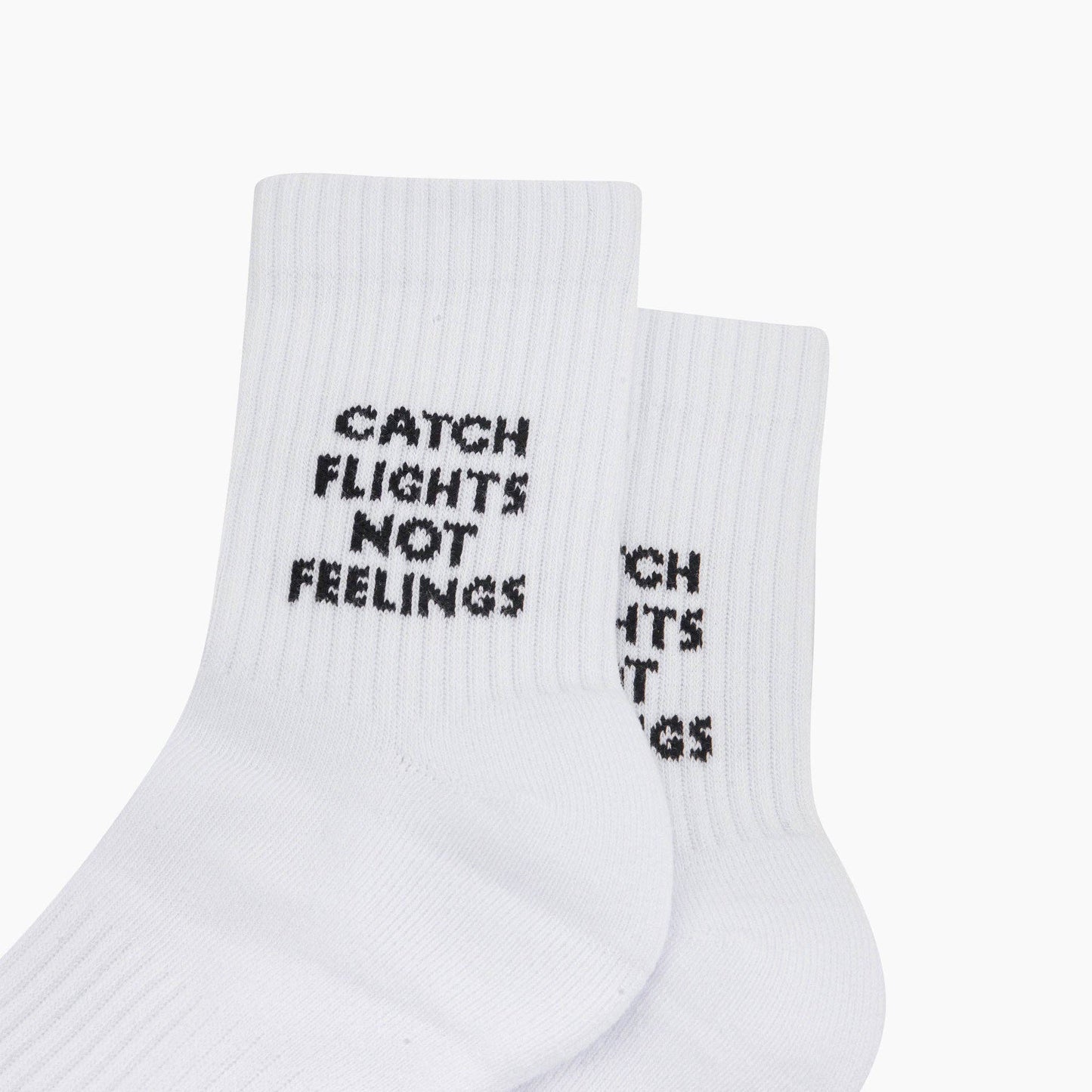 Catch Flights Not Feelings Organic Cotton Sports Socks in White