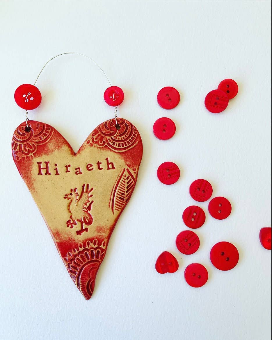 Handmade Ceramic Hiraeth Heart: Welsh Dragon Wall Decor