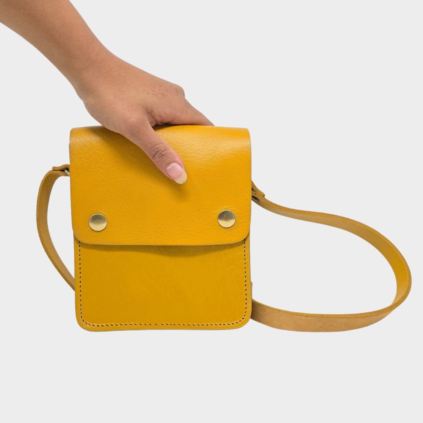 Yellow Small Leather Crossbody Bag with Pop Closure