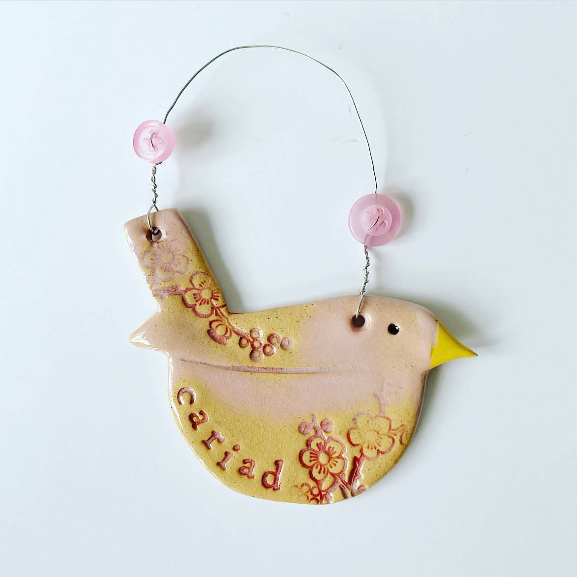 Cariad Ceramic Bird Hanging Decoration, Made in Wales