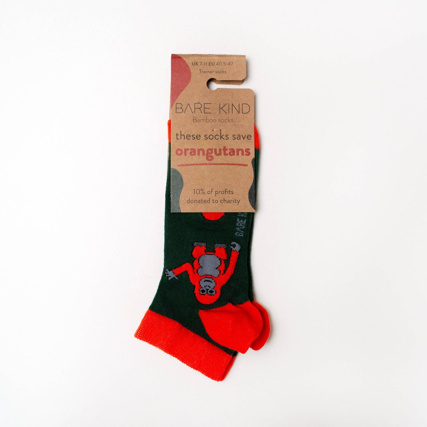 Orangutan Socks | Trainer Socks | Green Socks: UK Adult 4-7