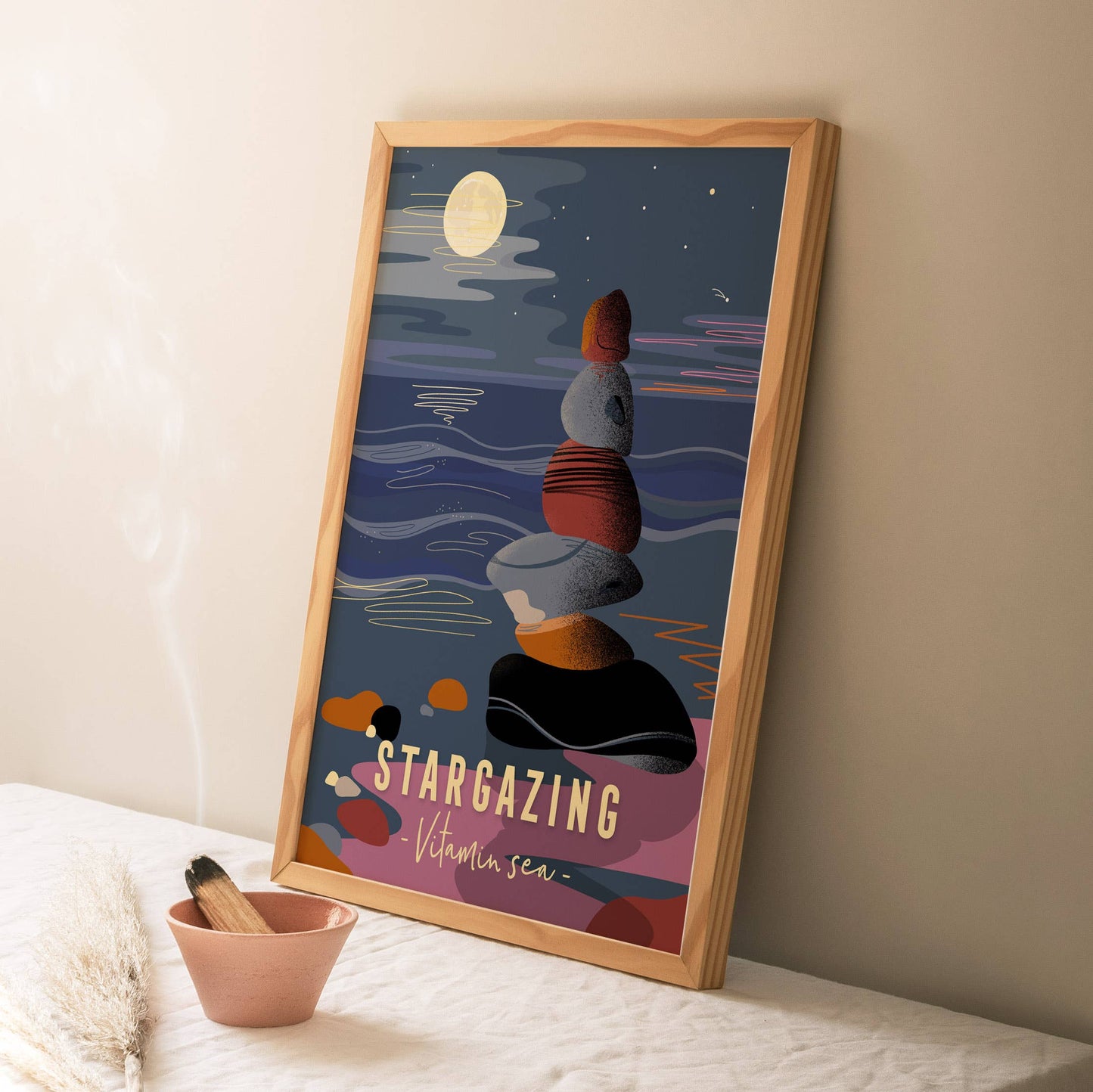 Onneke - Coastal print full moon print seaside print stargazing print