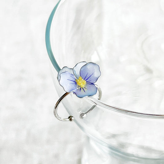 Ninaouity Handmade Spring Blue Pansy Flower Ring