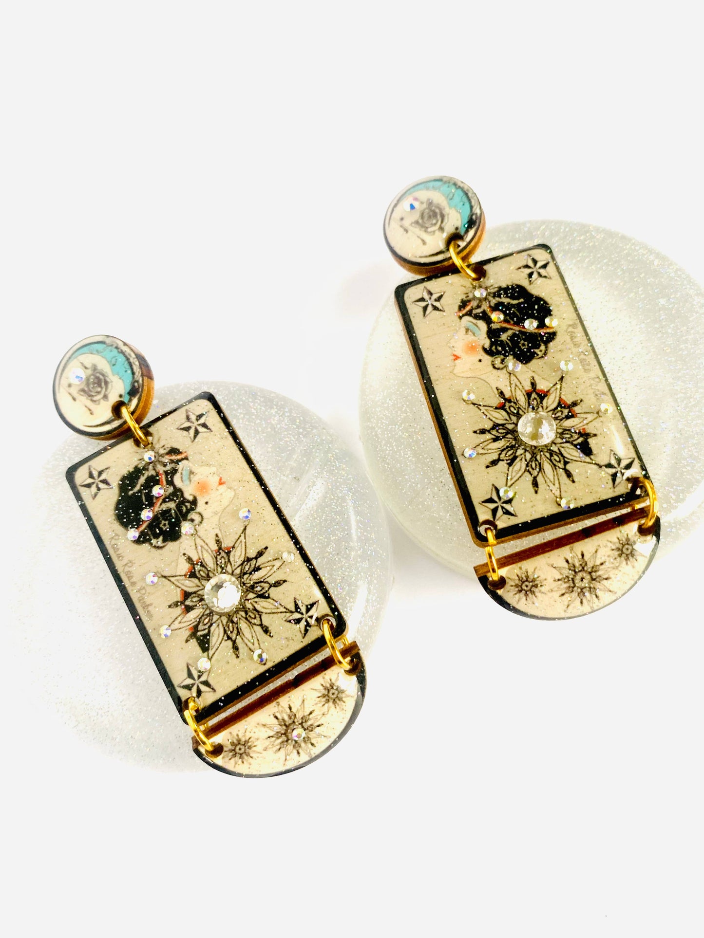 Retro inspired star and moon earrings celestial jewellery