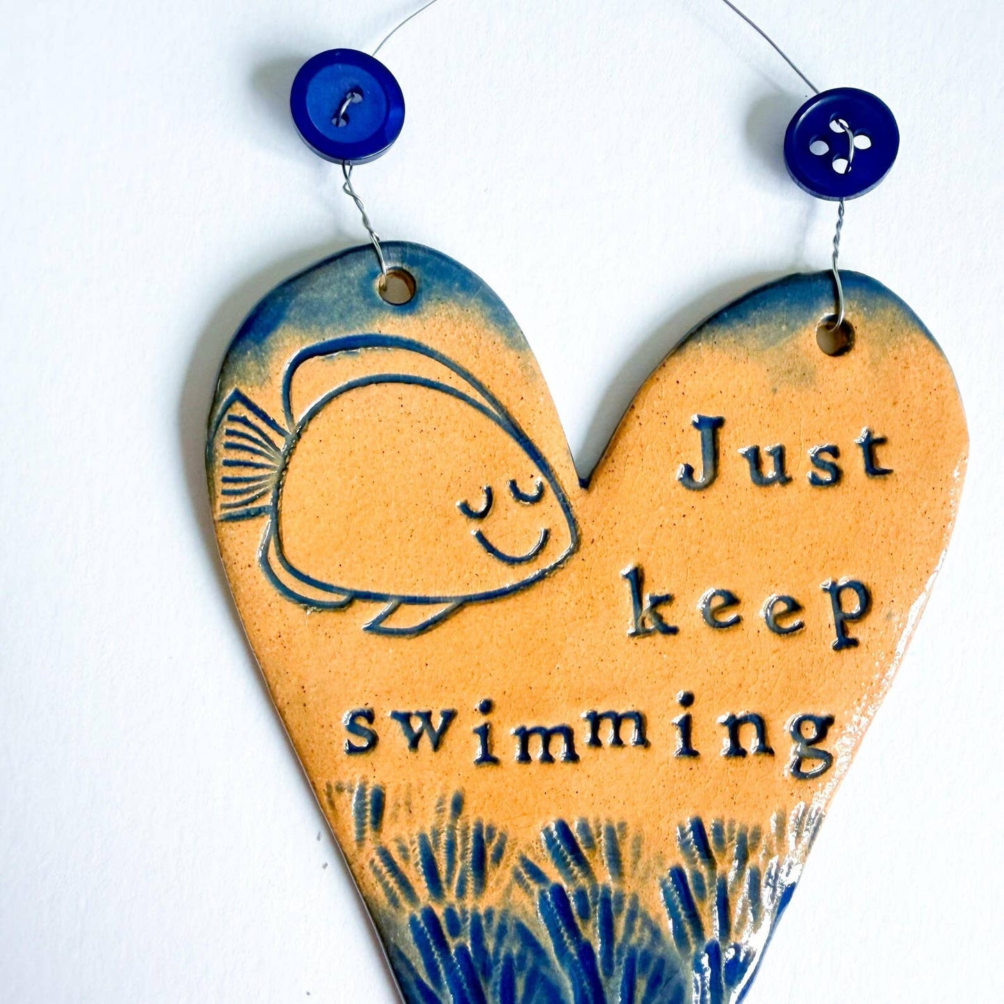 Just Keep Swimming ceramic hanging heart
