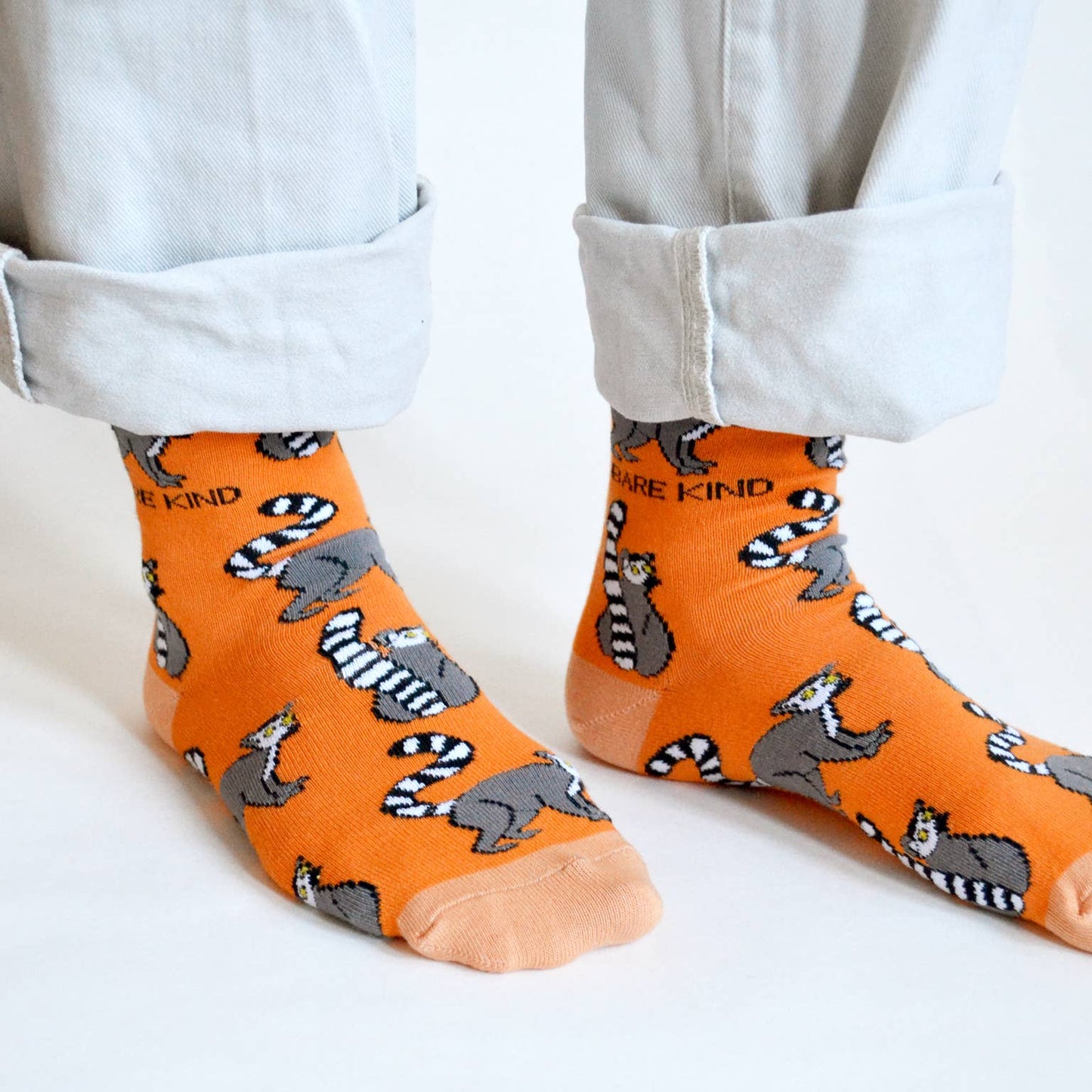 Lemur Socks | Bamboo Socks | Orange Socks | Funky Socks: UK Adult 4-7 / Single Pair / Lemurs