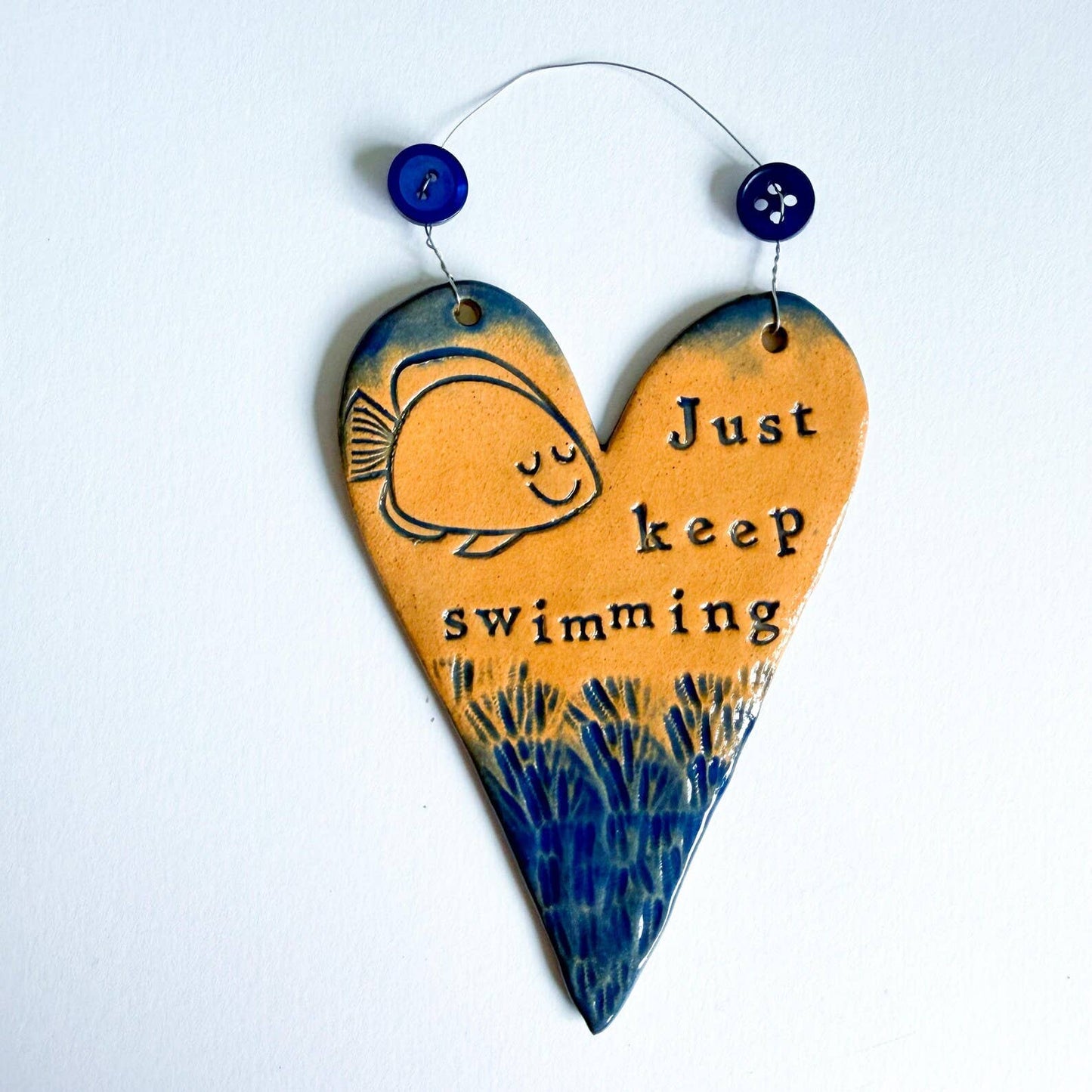 Just Keep Swimming ceramic hanging heart