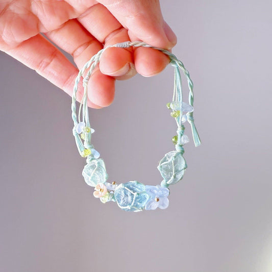 Ninaouity -  - Throat and Heart Chakra Aquamarine Crystal and Butterfly Handmade Macrame Bracelet