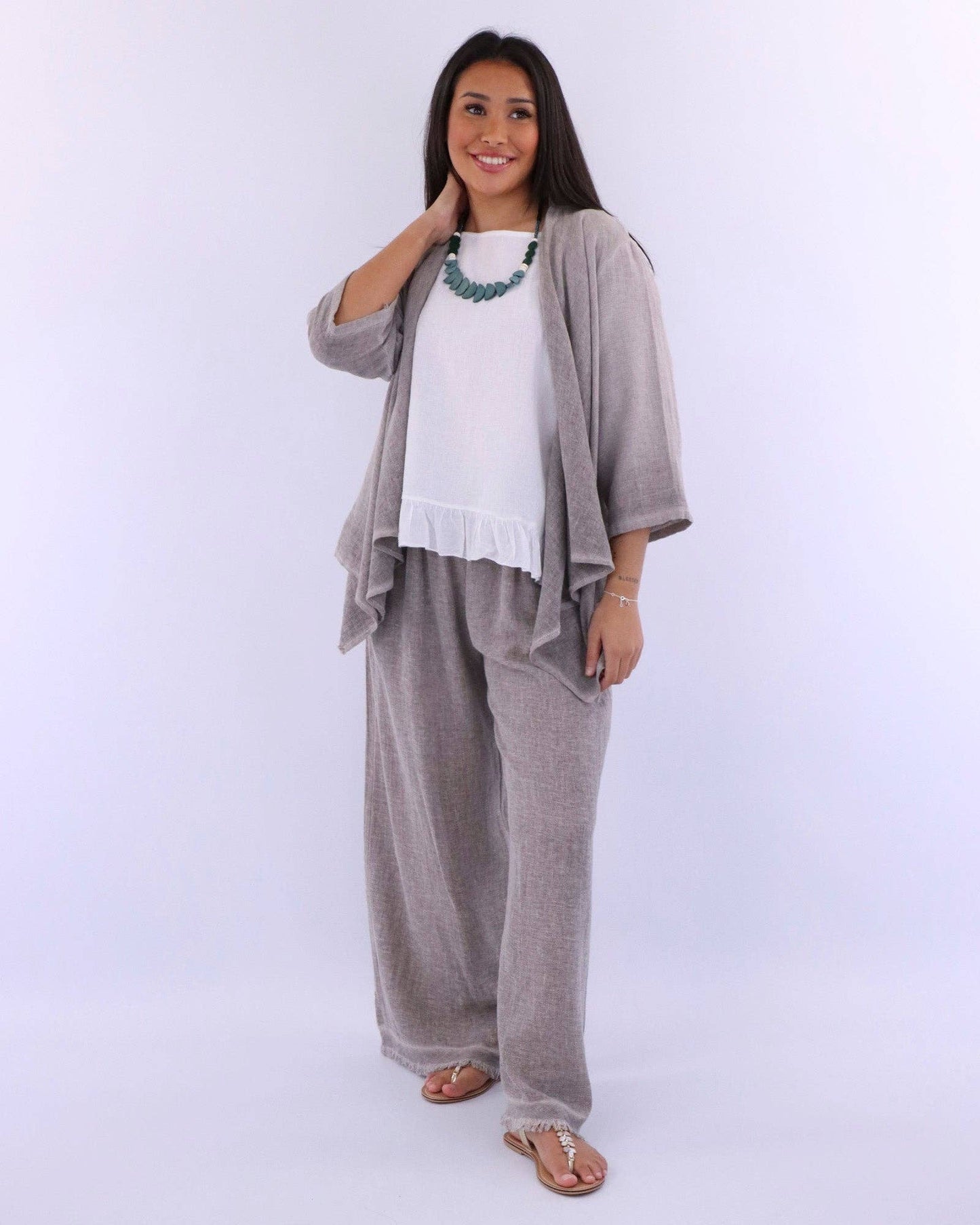 Cadenza Linen and Cotton Blend Waterfall Front Cardi: One Size