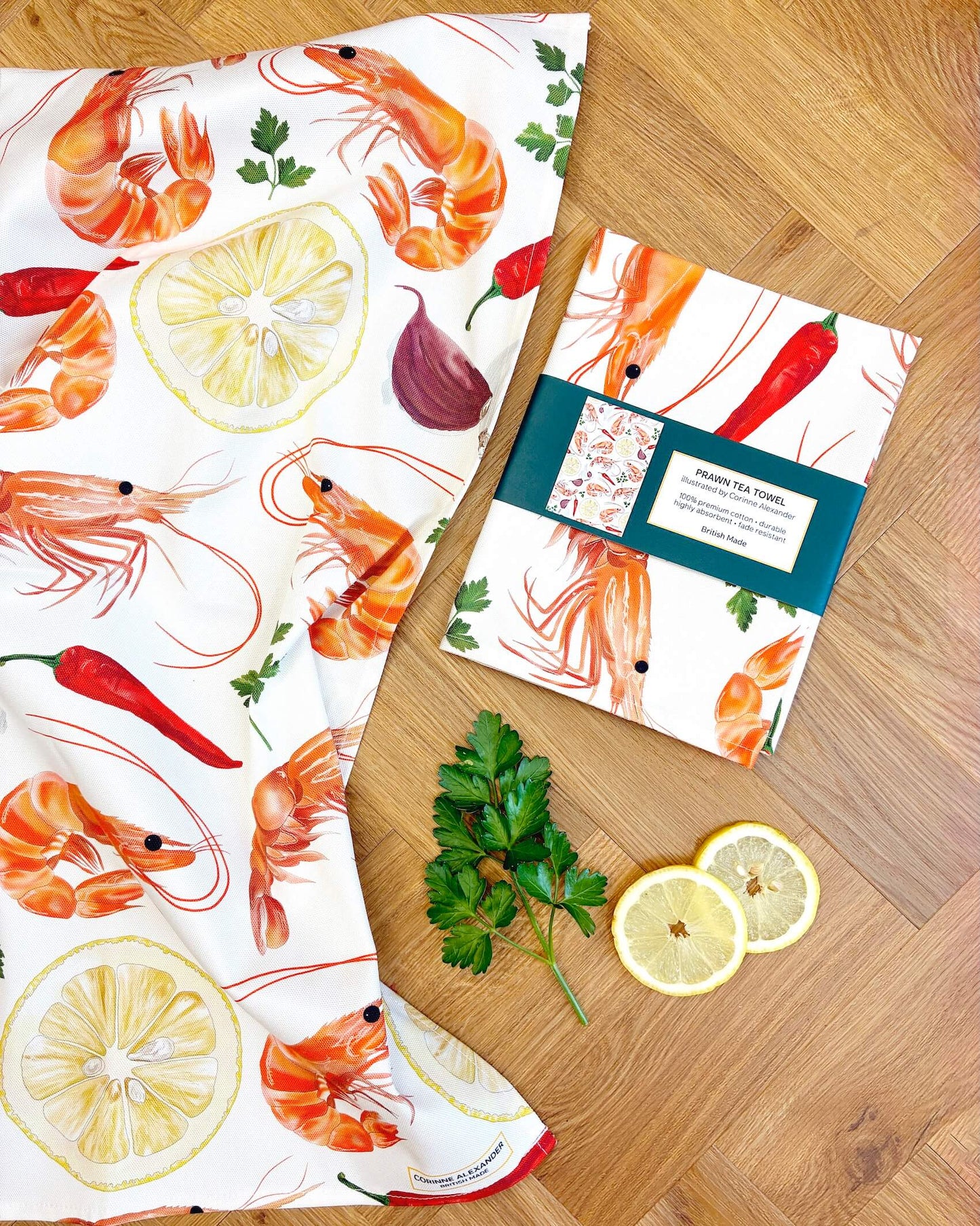 Prawn Tea Towel - British - 100% Cotton - Seaside