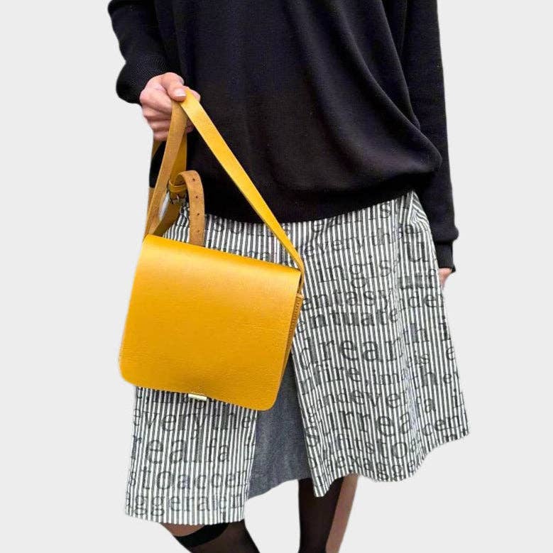 Handmade Small Unisex Leather Crossbody Bag – yellow Full-Grain Leather Satchel"