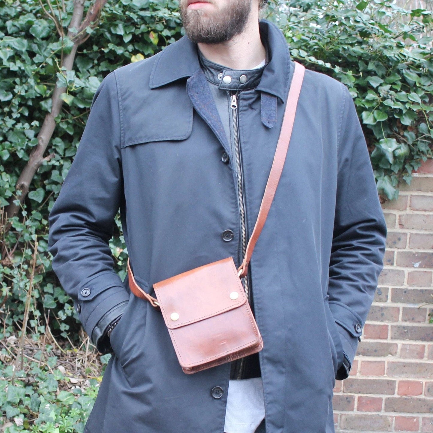 Small Tan Leather Crossbody Bag with Pop Closure