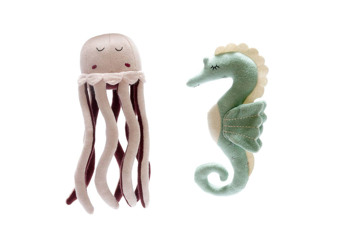 Seahorse Soft Toy, Tactile Knitted Organic Cotton Sea Green