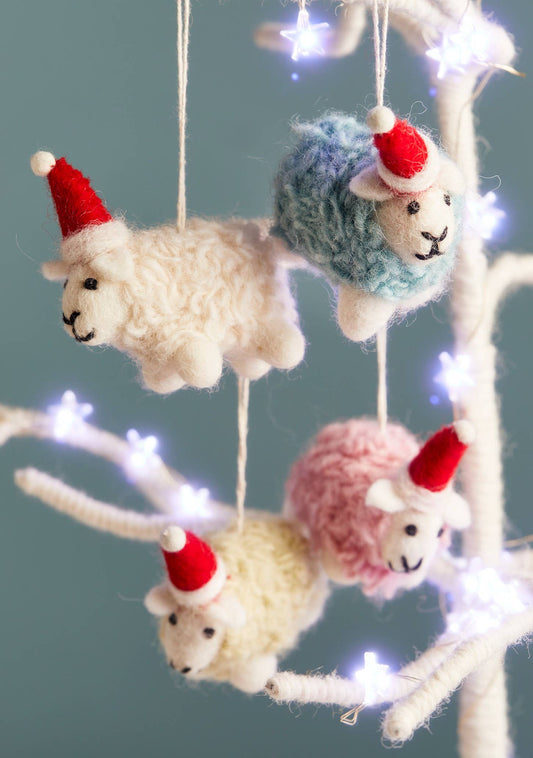 Namaste - Woolly Felt Sheep in Santa Hat