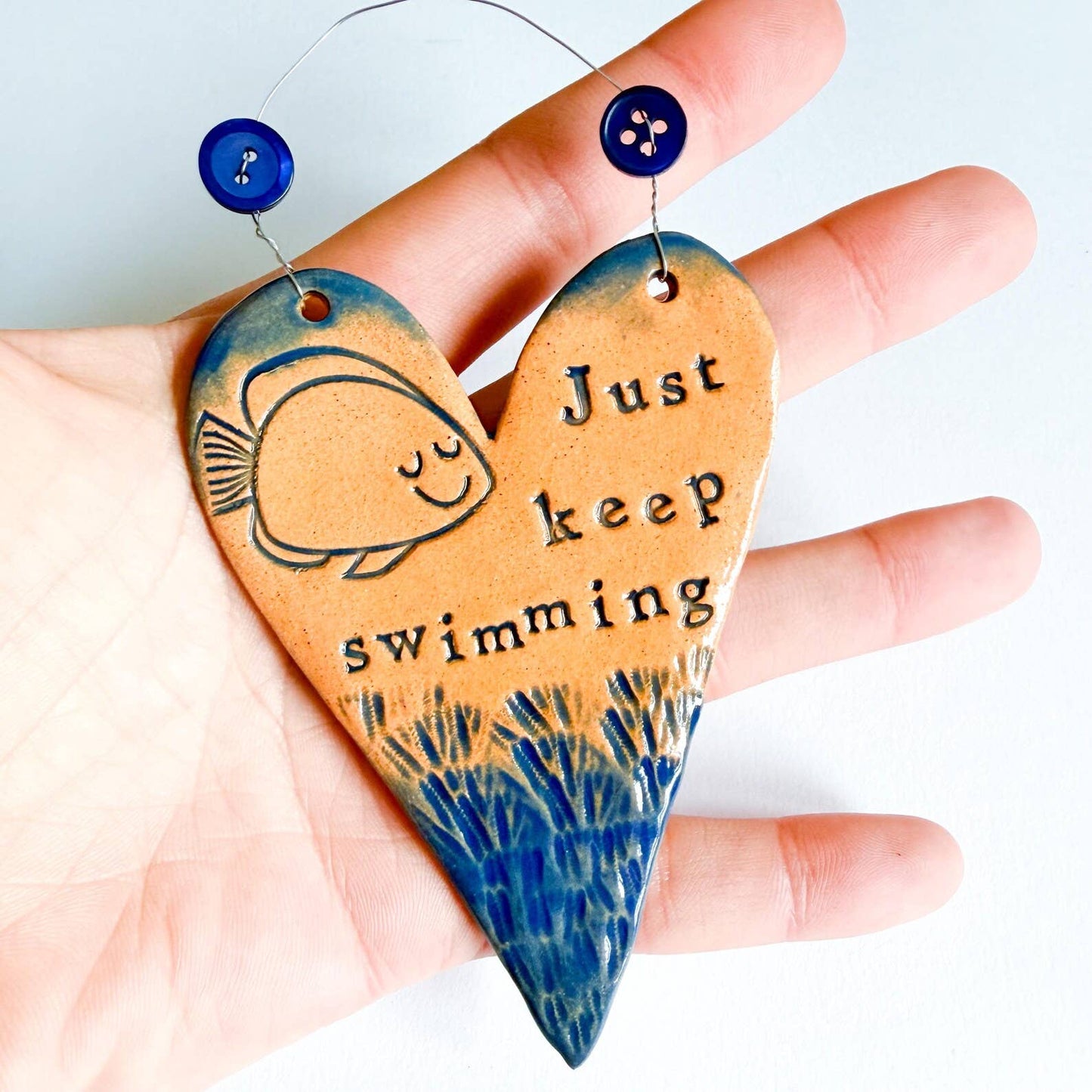 Just Keep Swimming ceramic hanging heart
