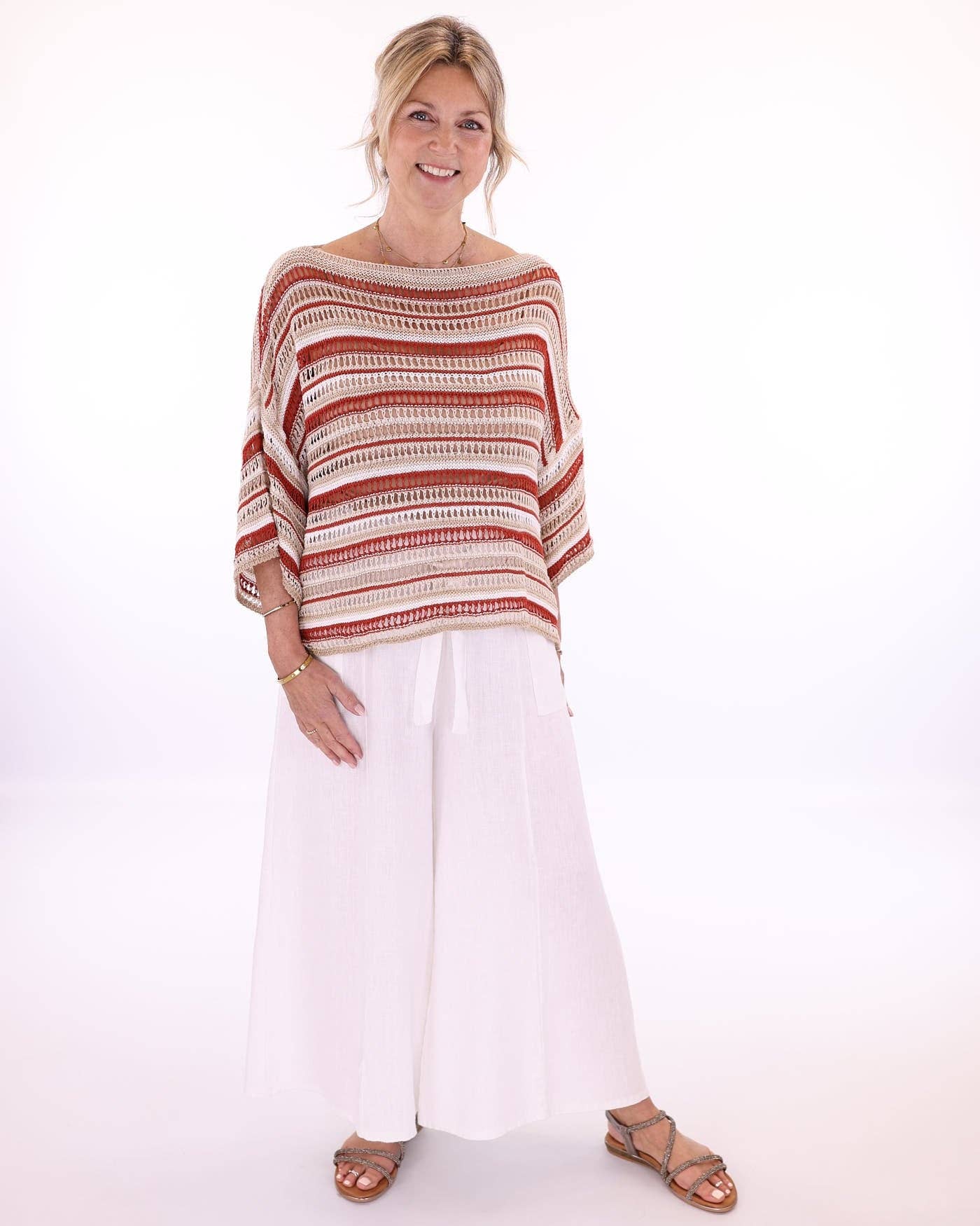 Cadenza - Cotton Blend Sienna Stripey Top