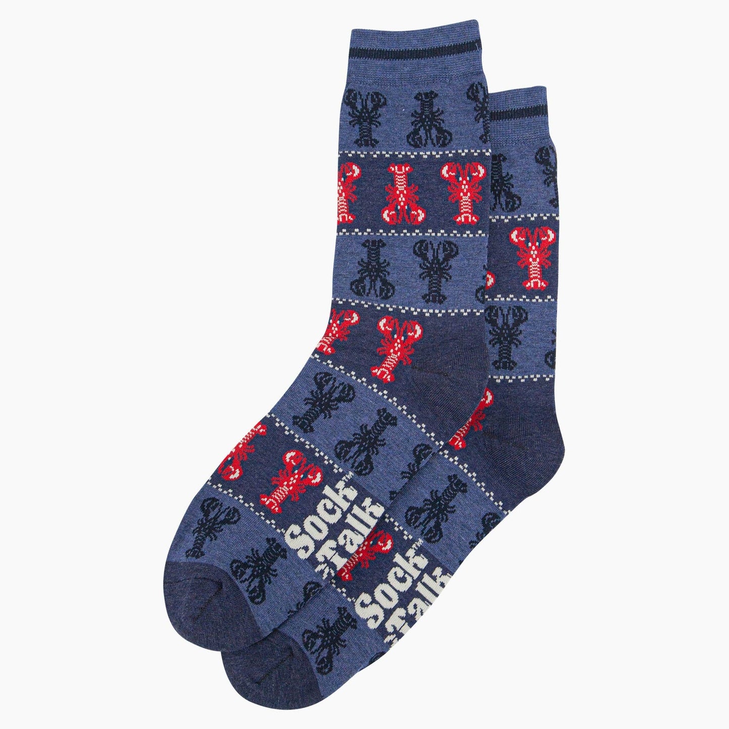 Lobster Fair Isle Bamboo Socks in Denim Blue