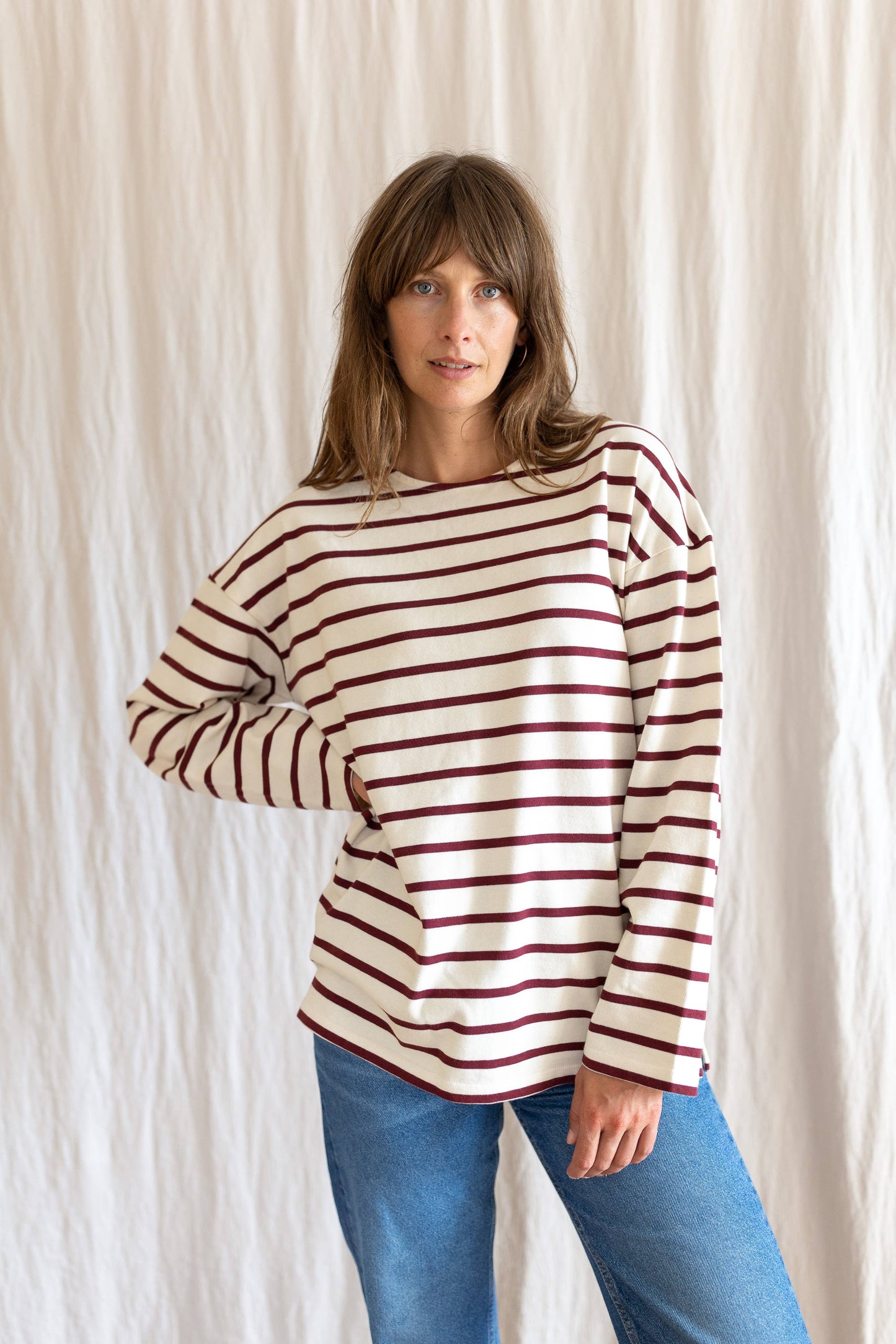 Ivy Nora Burgundy/Ecru Breton 100% Organic Cotton