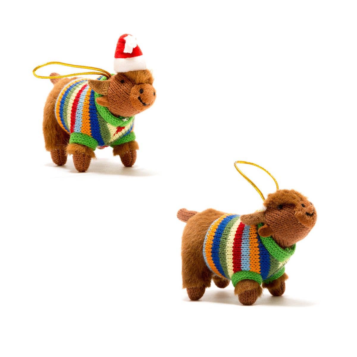 Highland Cow Christmas Hanging Decoration, Knitted Jumper