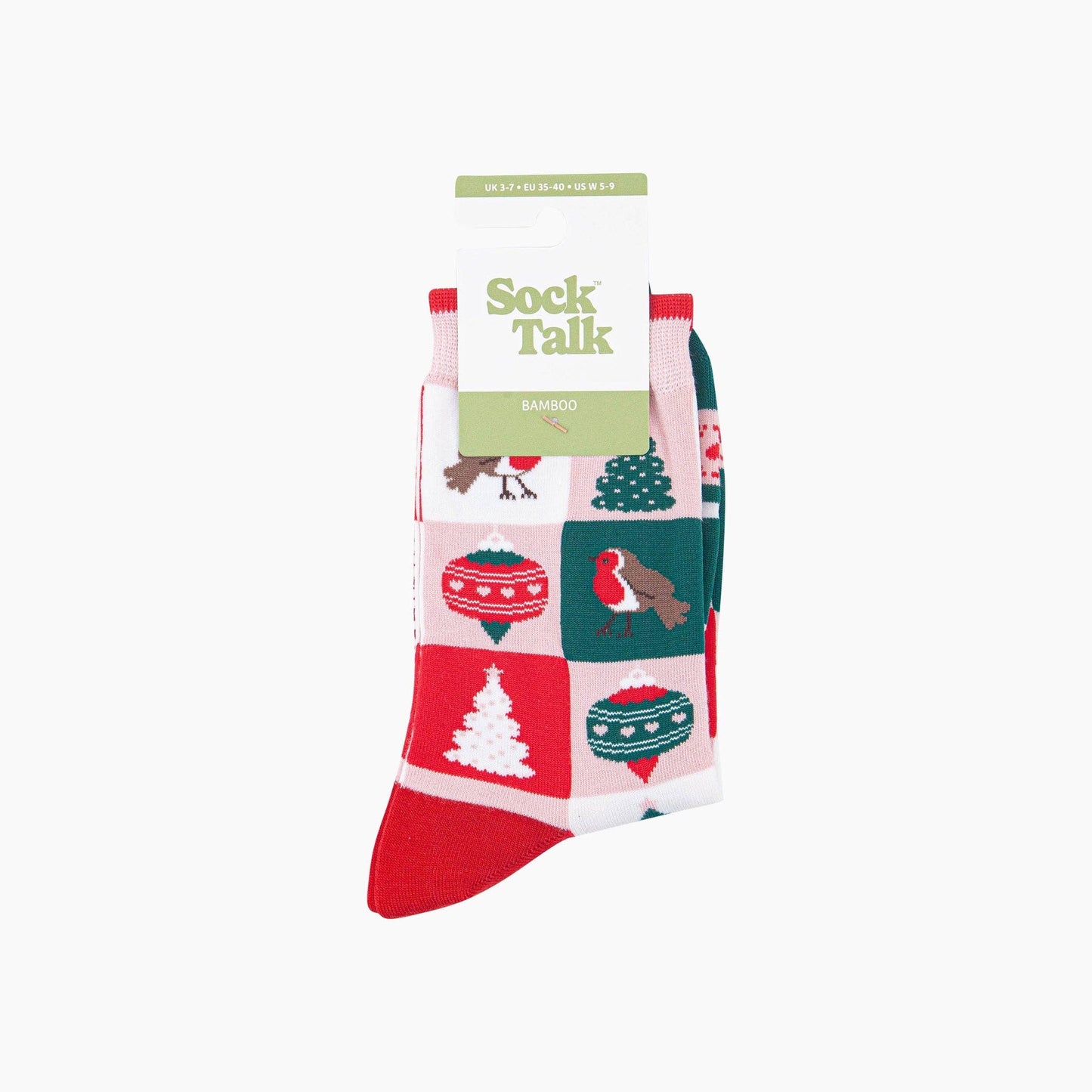 Christmas Tree Squares Women's Bamboo Socks in Soft Pink/Red