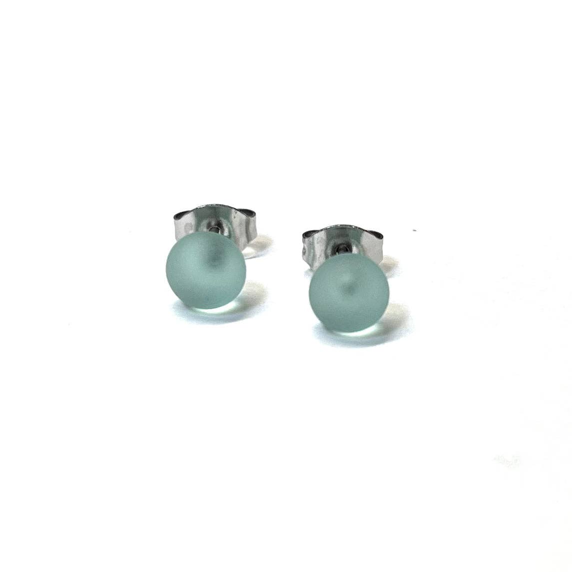 Frosted Antique Green Handmade Glass Mini Stud Earrings