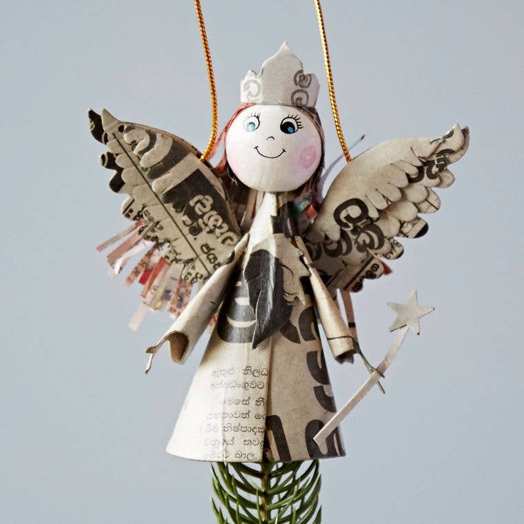 The Paper High Gift Company Ltd - Recycled Newspaper Angel Decoration - Christmas Ornament