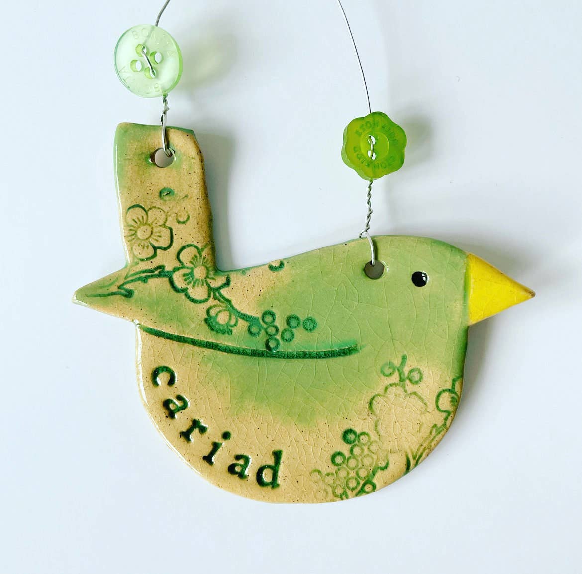 Cariad Ceramic Bird Hanging Decoration, Made in Wales