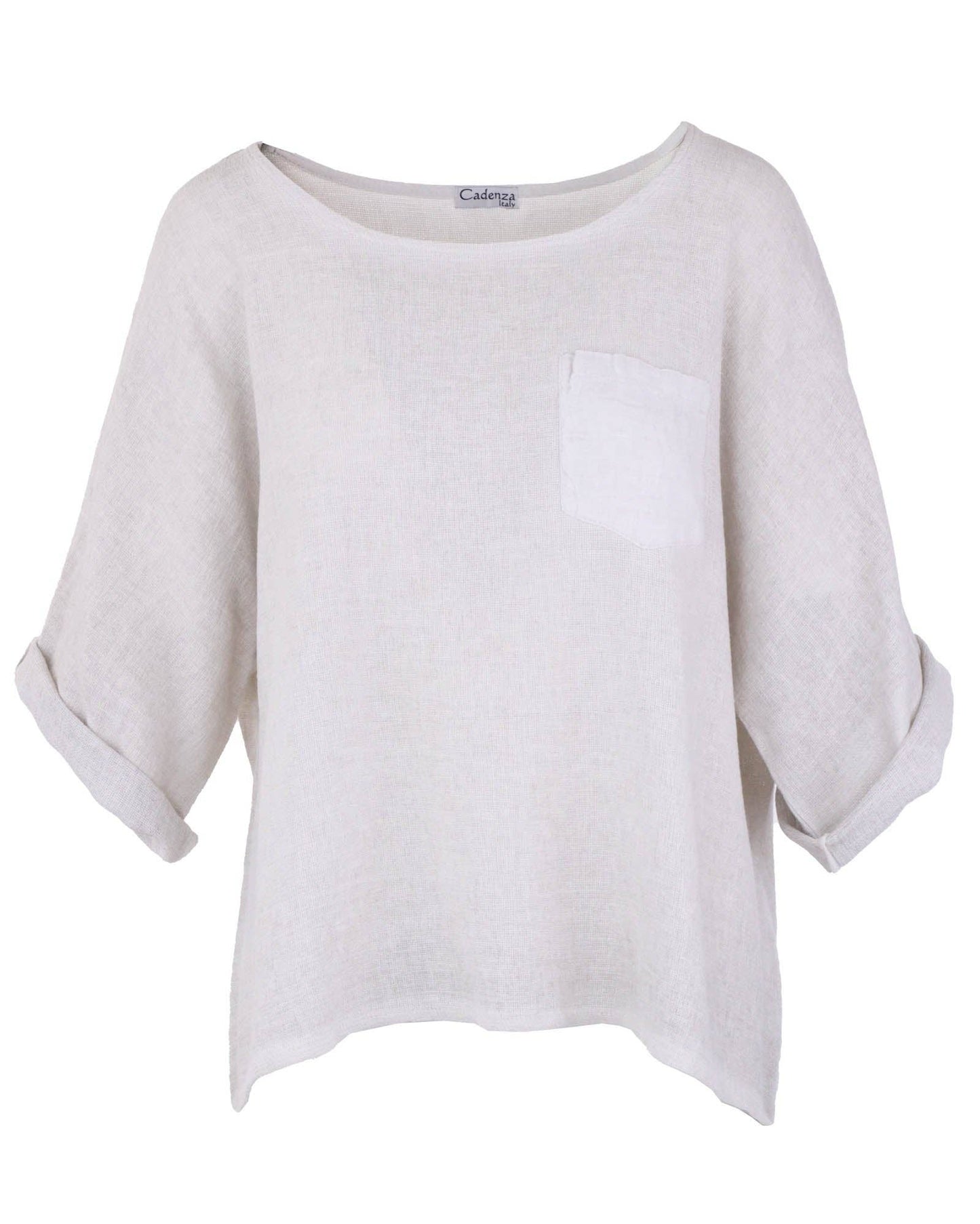 Cadenza - Linen and Cotton Blend Pocket Top: White / One Size