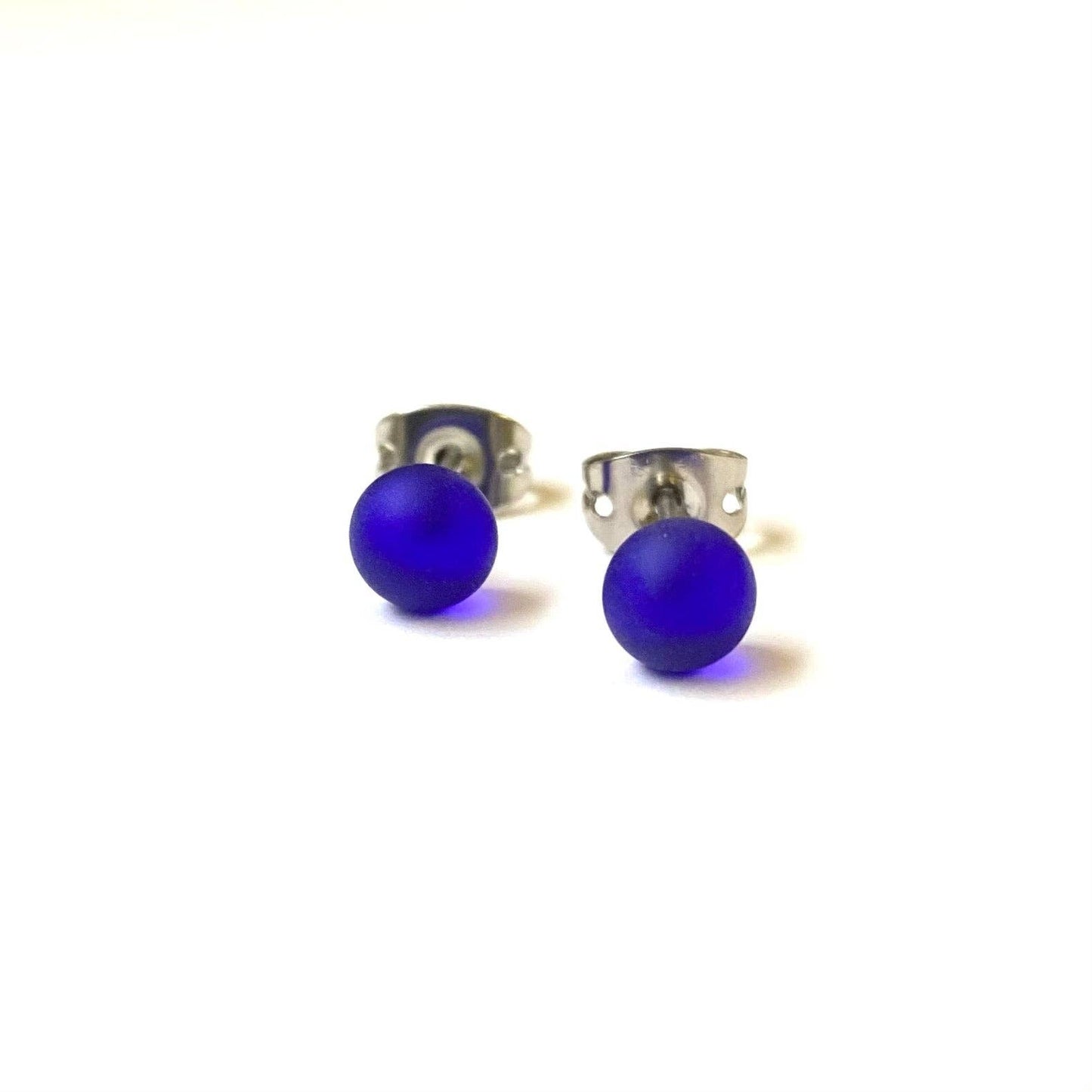 Helen Chalmers - Frosted Cobalt Handmade Glass Mini Stud Earrings