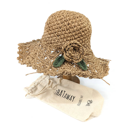 Black Ginger - Crochet Style Foldable Hat - Natural Flower